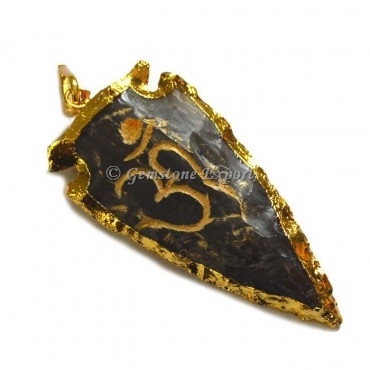 Om Engraved Arrowheads Pendant
