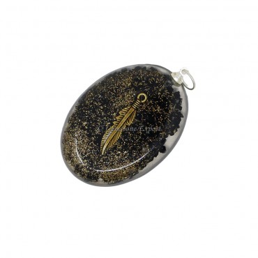 Black Tourmaline With Sword Oval Orgone Pendant