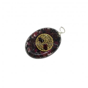 Garnet With Tree of Life Oval Orgone Pendant