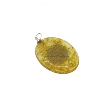 Citrine With Flower Of Life Oval Orgone Pendant