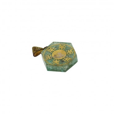 Aquamarine Shree Yantra Hexagonal Orgone Pendant
