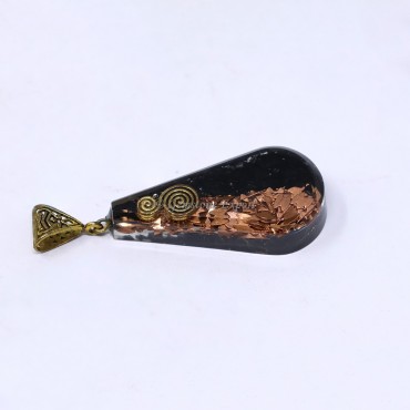 Black Tourmaline with Brass Filling Pear Shaped Pendant