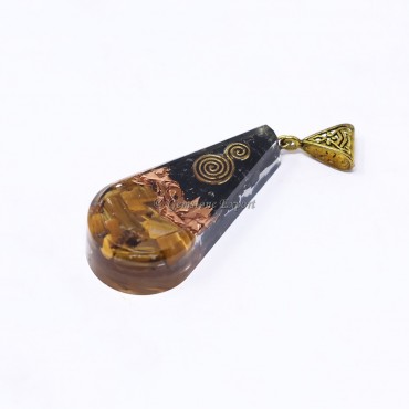 Black Tourmaline and Tiger Eye Pear Shaped Pendant