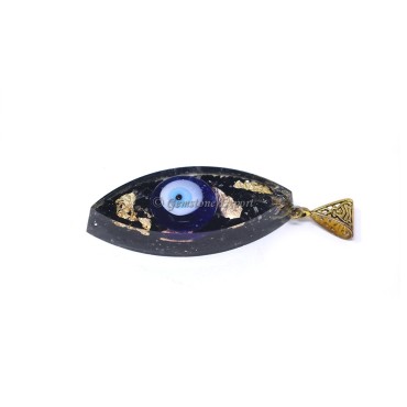 Black Touramline with Evil Eye Marquise Shaped Orgone Pendant