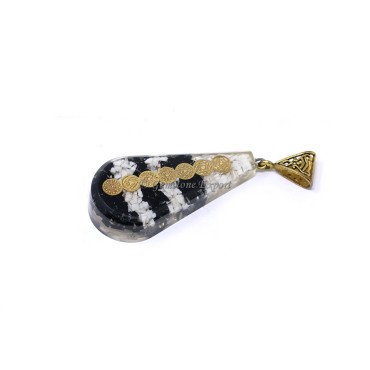 White and Black Pear Shaped Seven Chakra Orgone Pendant