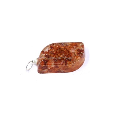 Carnelian with Copper Coil Leaf Shaped Pendant
