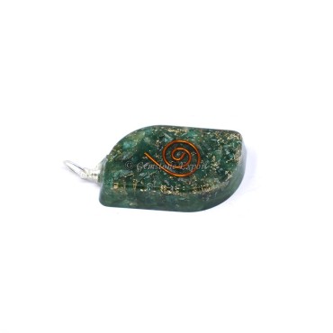 Green Mica with Copper Coil Leaf Shaped Orgone Pendant