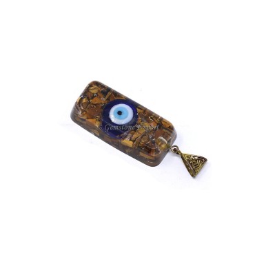Tiger Eye with Evil Eye Orgone Bar Pendant