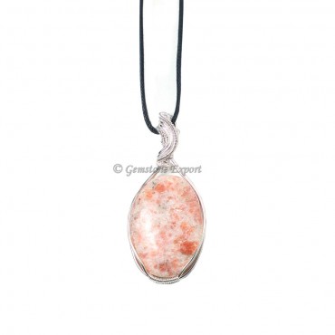 Sun Stone Oval Wire Wrap Pendant